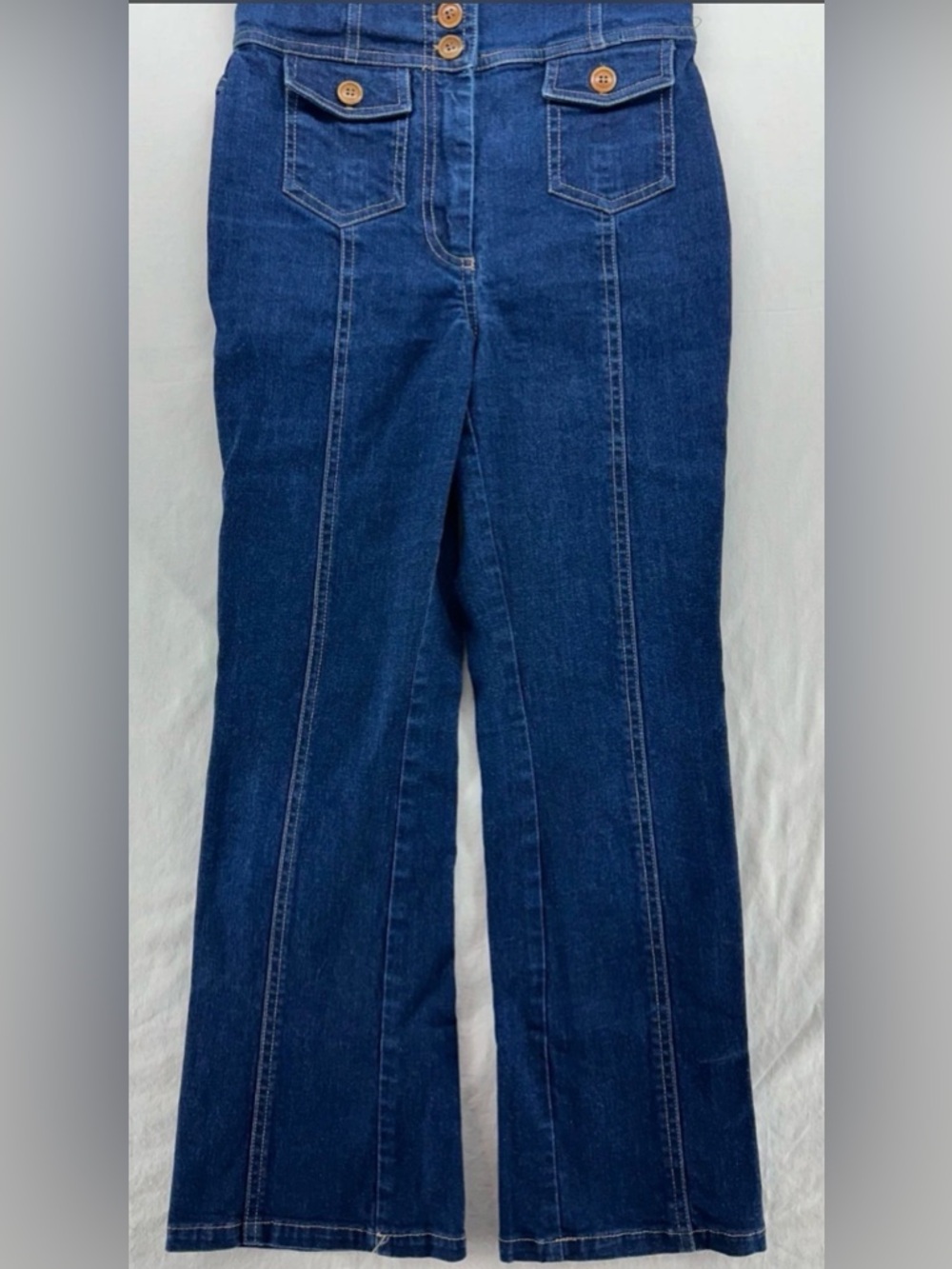 Ulla Johnson High Rise Denim Jeans Button Patch Front Pockets Seam Blue Womens 0 - Picture 2 of 11